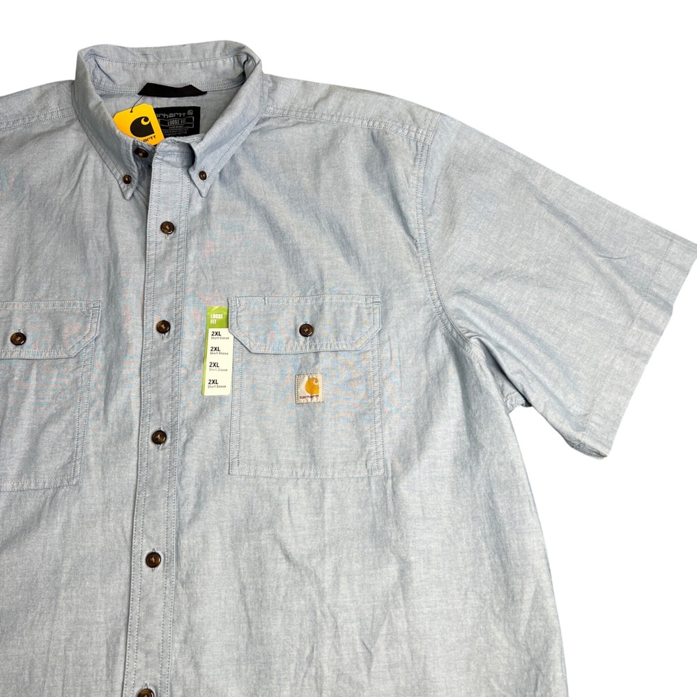 Carhartt Mens Loose Fit Short Sleeve Button Down Shirt Light Blue 2XL TW4369 NWT